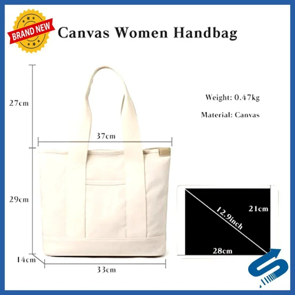 Canvas Tote Bag Lightweight Shoulder Bag Hobo Style Large Capacity
